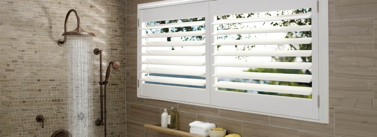 Best Bathroom Window Treatments, Hunter Douglas Palm Beach™ Polysatin™ Shutters near Youngstown, Ohio (OH)