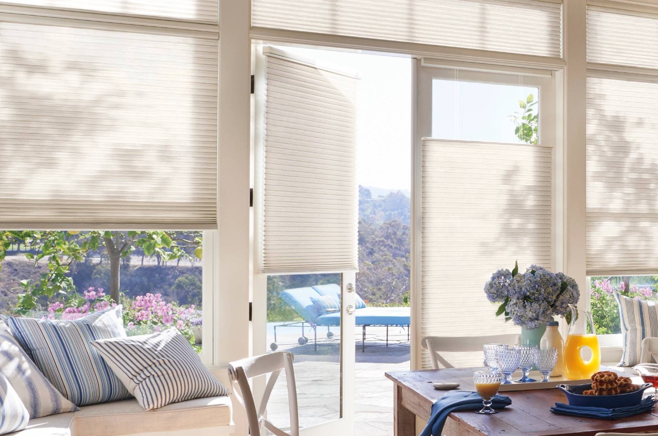 Hunter Douglas Duette® Cellular Shades as a door covering in a home near Youngstown, OH